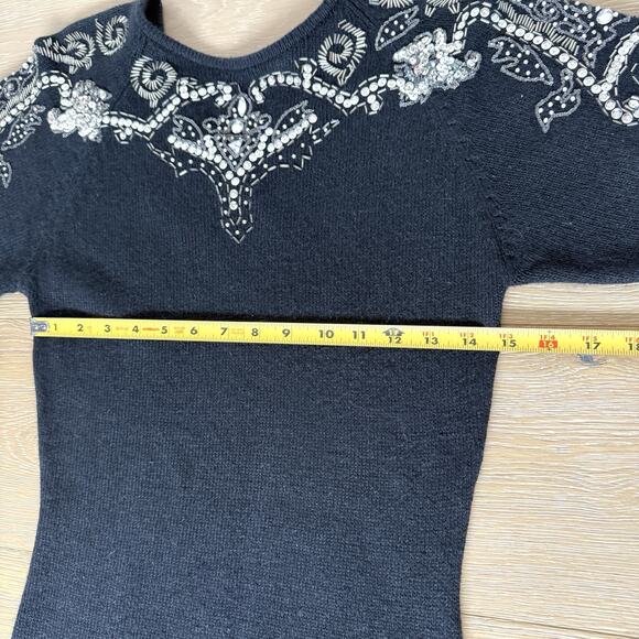 Vintage Sarah Taylor Black Knit Sequin Beaded Sweater Dress Silk Angora S - Picture 6 of 9